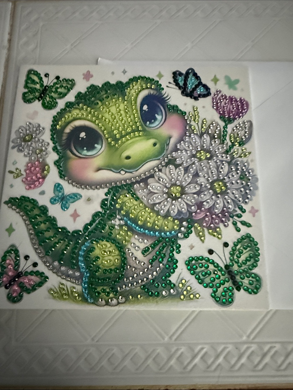 Cute Green Alligator Diamond Art Wall Decor for Reptile Lovers